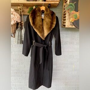 Vintage Wool Blend Black Dress Trench Coat